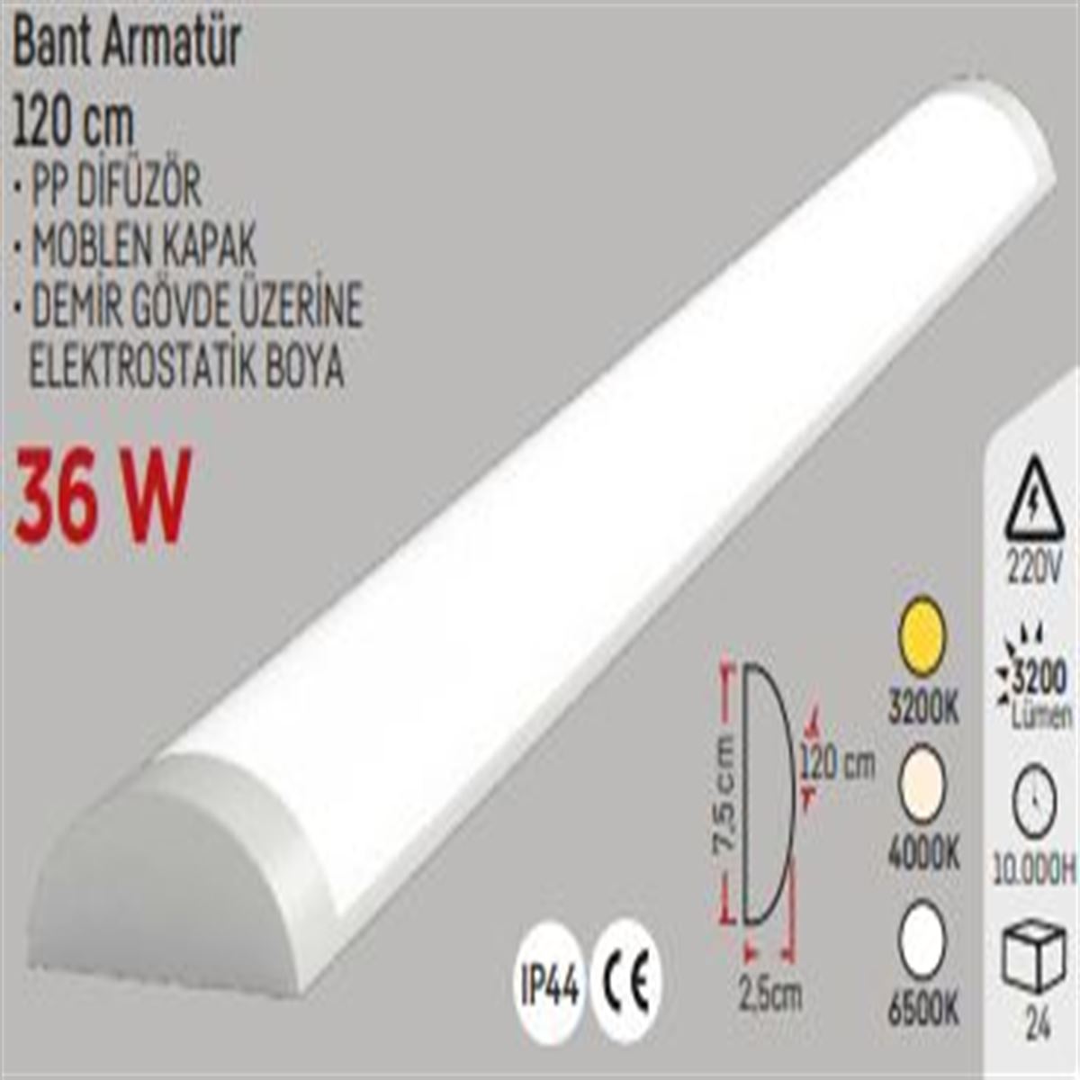 36W YATAY BANT ARMATÜR 120CM GÜNIŞIĞI 1